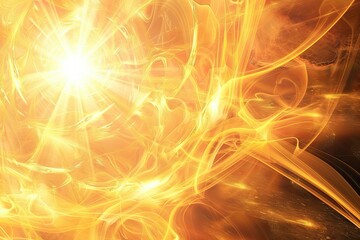 A bright yellow background with a sun in the center