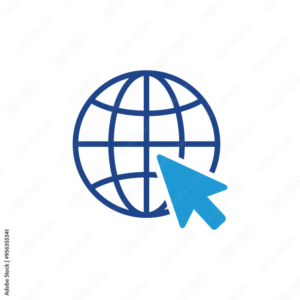Poster go to web icon, globe with cursor icon vector