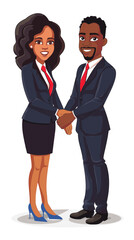 African-American businesswoman and businessman shaking hands, closing deal in office meeting