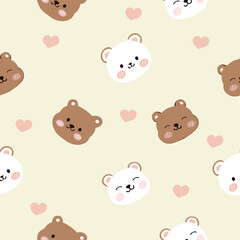Smile white bear and smile brown bear,Pink cheeks, happy bear.Seamless pattern. Vector illustrator.