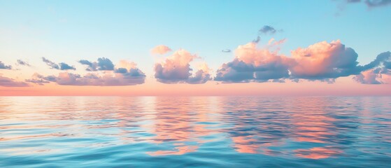 Fototapeta premium Peaceful sunset over calm ocean water with colorful clouds