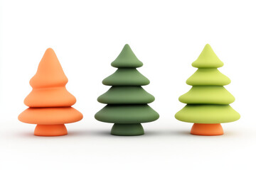 Fototapeta premium Three colorful cartoon-style trees in green and orange, symbolizing nature and fun design.