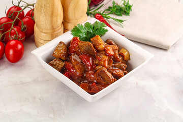 Pork with vegetables and oyster sauce