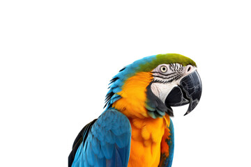 Blue, yellow, green macaw with black beak, vibrant colors, tropical theme, birds of paradise, exotic pet shops, nature illustrations