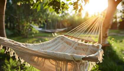 Empty comfortable hammock outdoors on sunny day
