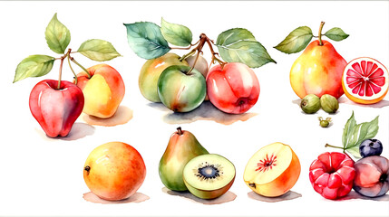 Watercolor set of fruit