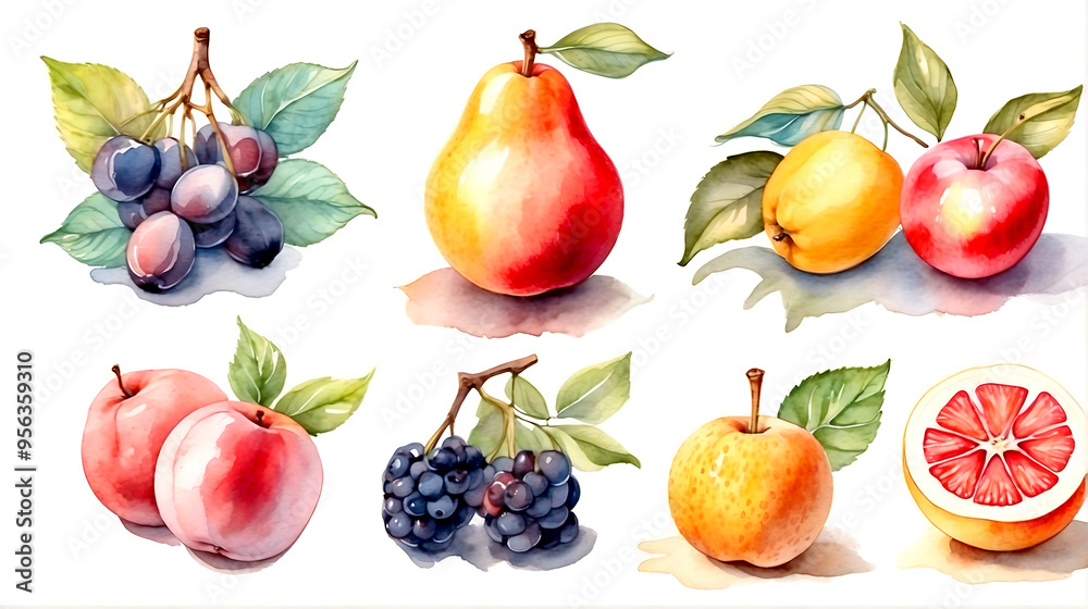 Wall mural Watercolor set of fruit