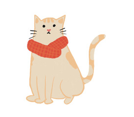 Obraz premium Cute cat wearing red gingham shawl