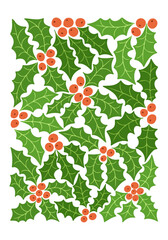 Vintage botanical mid century winter poster or art print with holly berries and leaves. Hippie 60s, 70s style. Isolated leaves with maple key in nostalgic style. Winter holiday and Christmas mood