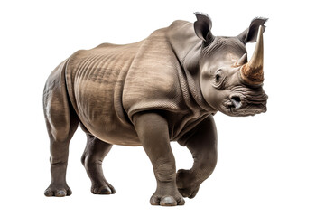 Fototapeta premium High-resolution rhinoceros isolated on transparent background, ideal for wildlife conservation themes, educational projects, and nature-inspired illustrations featuring majestic African animal designs