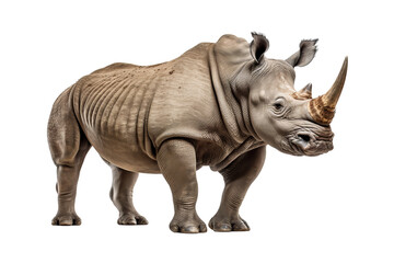 Fototapeta premium High-resolution rhinoceros isolated on transparent background, ideal for wildlife conservation themes, educational projects, and nature-inspired illustrations featuring majestic African animal designs
