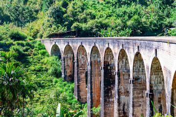 railway rails and sleepers on the stone bridge in Sri Lanka is the most famous railway in the world, nine arch bridge