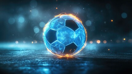 Naklejka premium A glowing soccer ball symbol against a dark backdrop, symbolizing the global passion for the game.