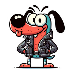 Cartoon cool Dog in leather jacket on white background.