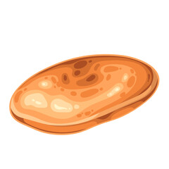 One golden cartoon pancake. Side view of single cereal hot cake fried in pan. Healthy breakfast food eating and cooking, American cuisine menu mascot, cartoon morning pancake vector illustration