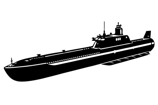black submarine side view on white background