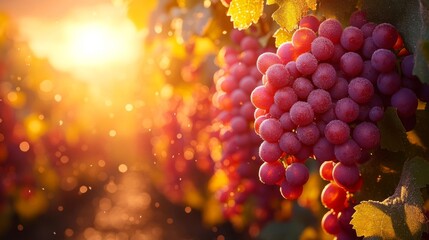 Fototapeta premium Red Grapes on the Vine in Sunset Light