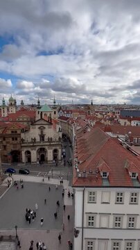 beautiful view of Prague from the observation tower of Karlov Bridge, vertical viedo