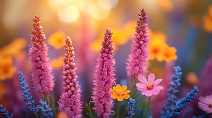 Obraz premium Heather flowers in fall scenery, perfect fall instagram post. Generative AI illustration 