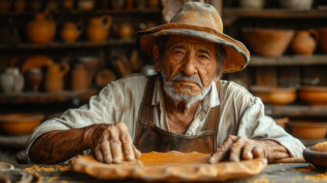 Hispanic Heritage Month . A close-up shot of a Hispanic artisan meticulously crafting a traditional piece of art, their hands moving with practiced skill and passion.