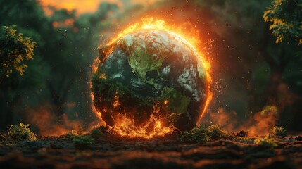 Earth in Danger. Earth engulfed in flames or covered in pollution . Global warming concept