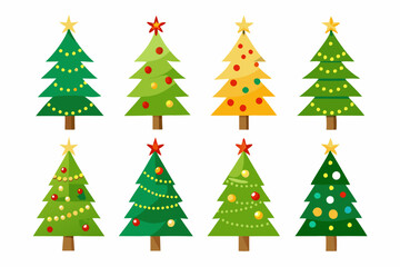 Christmas trees vector set isolated on white background, Colorful collection of Christmas New Year trees icon illustration