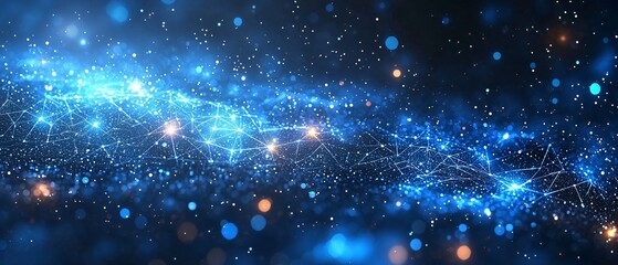 Abstract digital background featuring blue triangles and a cosmic theme, ideal for tech presentations, business reports, or marketing materials with copy space.