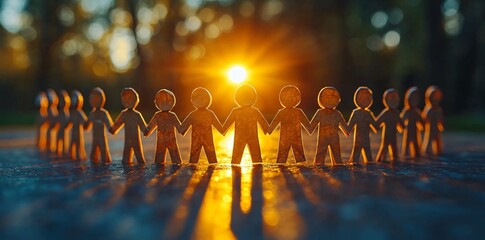 Paper figures forming a circle symbolize community and friendship, ideal for Business presentations, team-building events, or promotional campaigns with copy space.