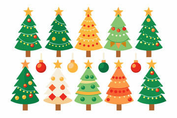 Christmas trees vector set isolated on white background, Colorful collection of Christmas New Year trees icon illustration