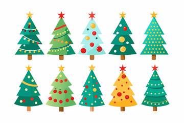 Christmas trees vector set isolated on white background, Colorful collection of Christmas New Year trees icon illustration