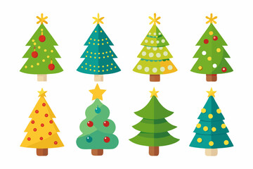 Christmas trees vector set isolated on white background, Colorful collection of Christmas New Year trees icon illustration