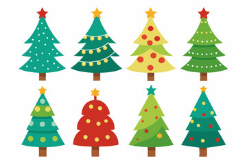 Christmas trees vector set isolated on white background, Colorful collection of Christmas New Year trees icon illustration