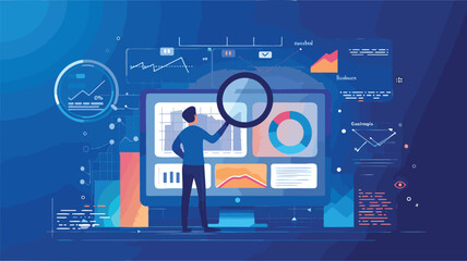 Customer Insight Optimizes Experience: Happy Shopper on Magnifying Glass Analyzing Consumer Behavior Journey