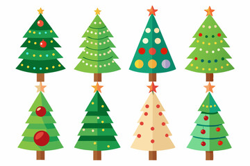 Christmas trees vector set isolated on white background, Colorful collection of Christmas New Year trees icon illustration