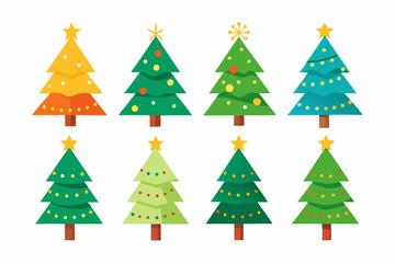 Christmas trees vector set isolated on white background, Colorful collection of Christmas New Year trees icon illustration