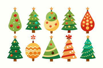 Christmas trees vector set isolated on white background, Colorful collection of Christmas New Year trees icon illustration