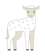 Adorable little lamb 2D cartoon character. Livestock farm creature. Sheep pup with curly fur and innocent face isolated animal flat vector on white background. Spot illustration colorful