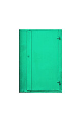 Old cyan minimalist metal door is isolated.