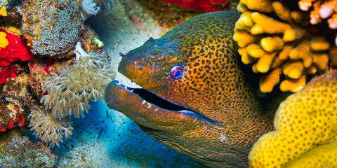Giant moray, Gymnothorax jovanicus, Coral Reef, Red Sea, Egypt, Africa