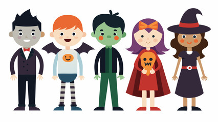Set of Kids in Spooky Costumes