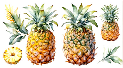 Fototapeta premium Watercolor pineapple isolated on white background