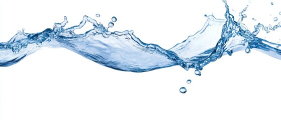A vibrant splash of water captured dynamically on a white background, showcasing movement and clarity in a fluid form.