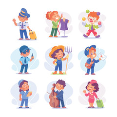 Child Profession Doing Different Job in Costume Vector Set