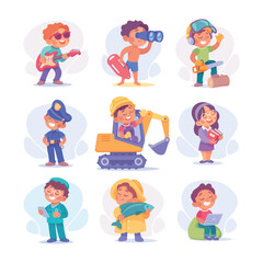Child Profession Doing Different Job in Costume Vector Set
