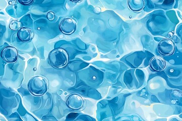 Blue water texture background, top view of a swimming pool with ripples and light.