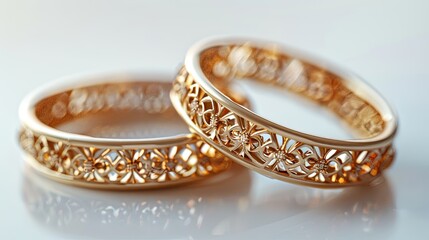 Two Intricate Gold Wedding Bands.