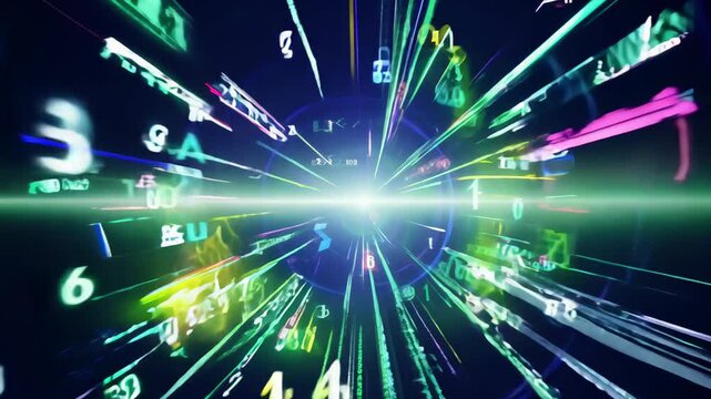glowing numbers in various sizes, illuminated against a dark background, creating a futuristic and data-driven aesthetic