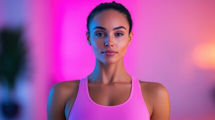 Fitness Influencer Leads Live Workout Session for Engaged Online Followers from Home Studio Setup with Depth of Field Effect