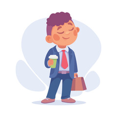 Boy Businessman in Suit with Coffee as Child Profession Vector Illustration