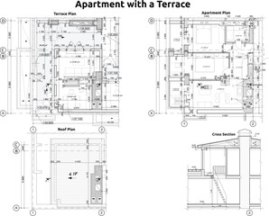 Vector blueprint of an apartment with a terrace